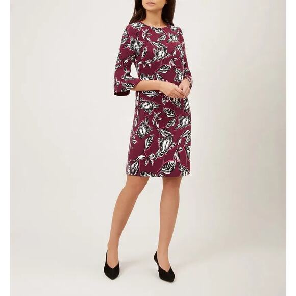 Hobbs London Layla Floral Shift Mini Dress Size 8 Burgundy Red - Picture 1 of 11